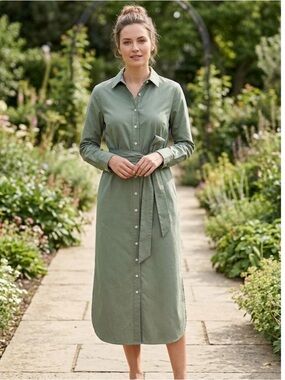 J. Crew Western Cotton Belted Poplin Utility pale cypress Shirtdress Sz 2